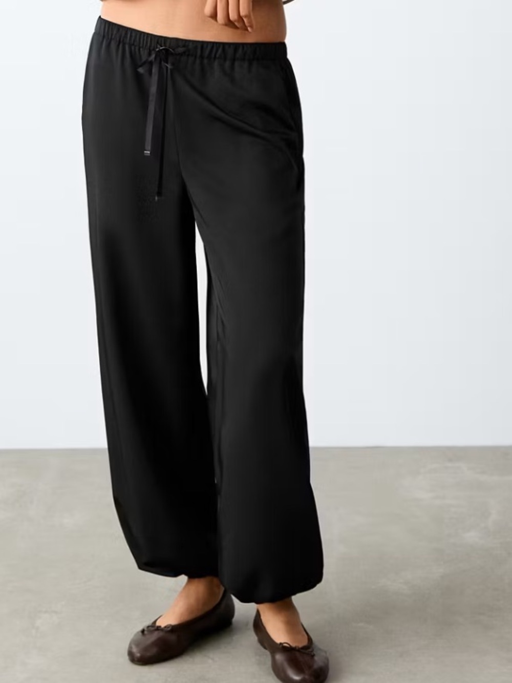 Mango Black Drawstring Relaxed Sweatpants BALLOON SATIN TROUSERS 4079